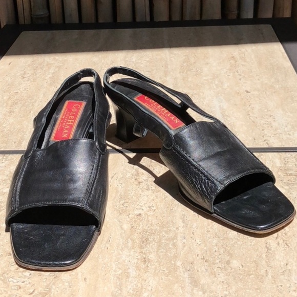 Cole Haan Shoes - COLE HAAN Black Leather Slingback Heel Sandal 7.5